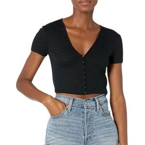 French Connection Sheila Jersey Hook and Eye Cropped Top Shirt, Black- SM
